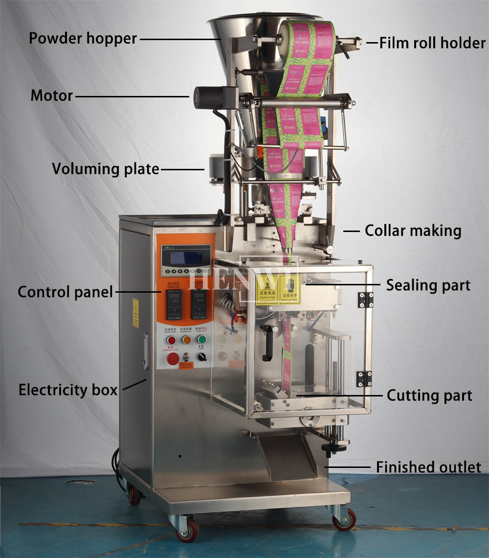 Henwi HWSM-Single Lane Powder Sachet Coffee Milk Seasoning Condiments Spice Pepper Powder Filler Sealer Filling Packing Machine