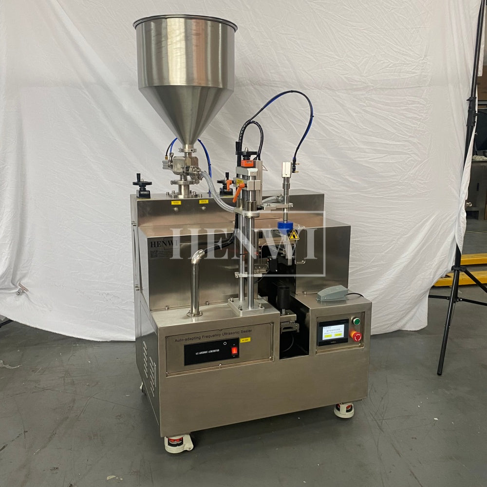 Máquina de llenado y sellado de tubos compuestos semiautomática Henwi HWTM-USS-1 Llenadora de tubos laminados y selladora por ultrasonido