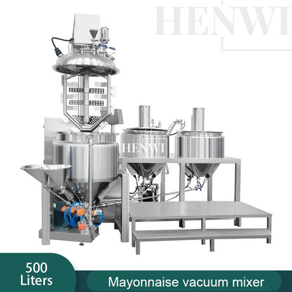 Henwi HWVMM-LT-500L Mayonnaise Making Machine Hydraulic Lifting Cover Model Vacuum Emulsifying Homogenizing Heating Mixer Tank Machine