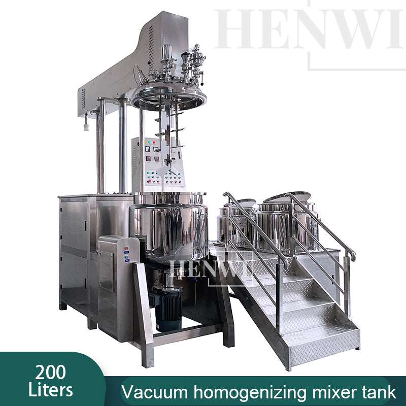 Tanque mezclador de calentamiento y homogeneización de emulsión al vacío con tapa de elevación hidráulica Henwi HWVM-LT-200L