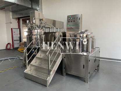 Tanque mezclador de calentamiento y homogeneización de emulsión al vacío con tapa de elevación hidráulica Henwi HWVM-LT-200L