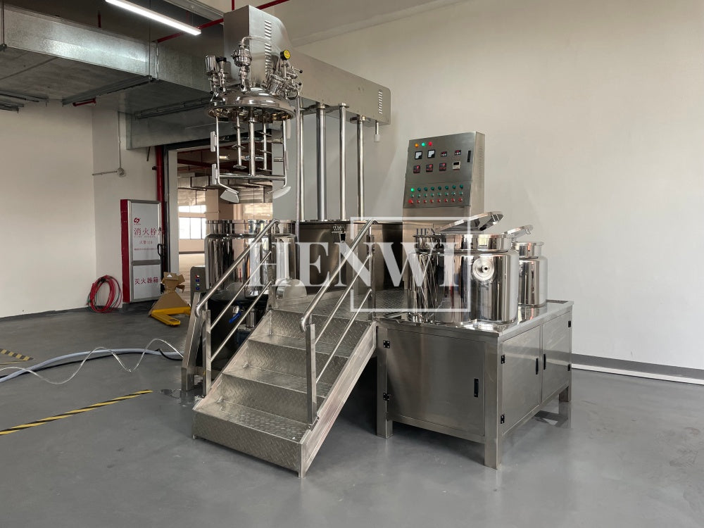 Tanque mezclador de calentamiento y homogeneización de emulsión al vacío con tapa de elevación hidráulica Henwi HWVM-LT-200L