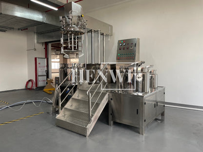 Tanque mezclador de calentamiento y homogeneización de emulsión al vacío con tapa de elevación hidráulica Henwi HWVM-LT-200L