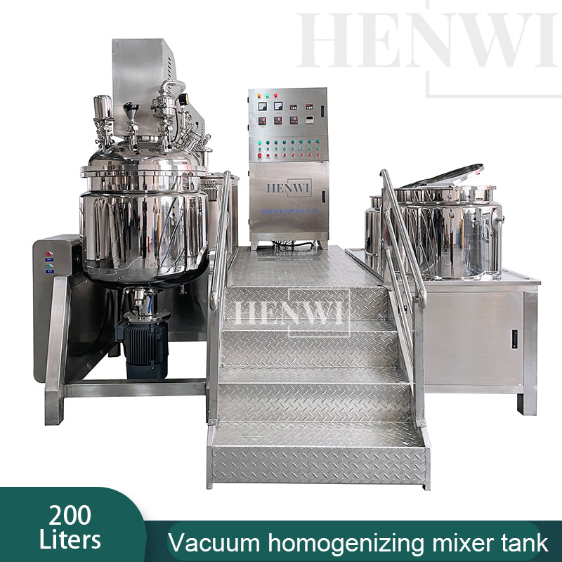 Tanque mezclador de calentamiento y homogeneización de emulsión al vacío con tapa de elevación hidráulica Henwi HWVM-LT-200L