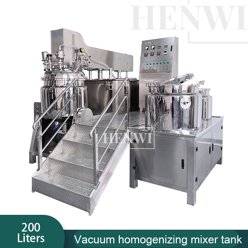 Tanque mezclador de calentamiento y homogeneización de emulsión al vacío con tapa de elevación hidráulica Henwi HWVM-LT-200L