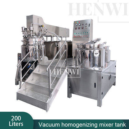 Tanque mezclador de calentamiento y homogeneización de emulsión al vacío con tapa de elevación hidráulica Henwi HWVM-LT-200L