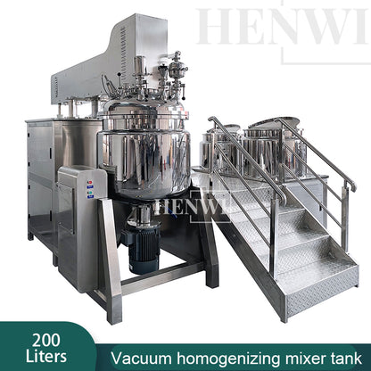 Tanque mezclador de calentamiento y homogeneización de emulsión al vacío con tapa de elevación hidráulica Henwi HWVM-LT-200L