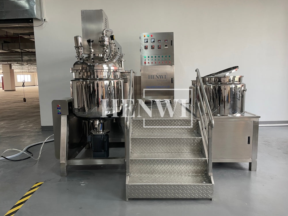 Tanque mezclador de calentamiento y homogeneización de emulsión al vacío con tapa de elevación hidráulica Henwi HWVM-LT-200L