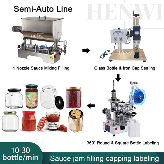 Máquina embotelladora de salsa en pasta granular semiautomática de 1 boquilla Henwi HWFM-S-HMF Máquina mezcladora horizontal de 1 cabezal para botellas
