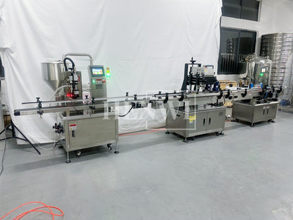 Henwi HWFCL-Automatic 1  Nozzle Gear Pump Liquid Filling Machine with 4 Wheels Capping Machine with Round Bottle Labeling Machine